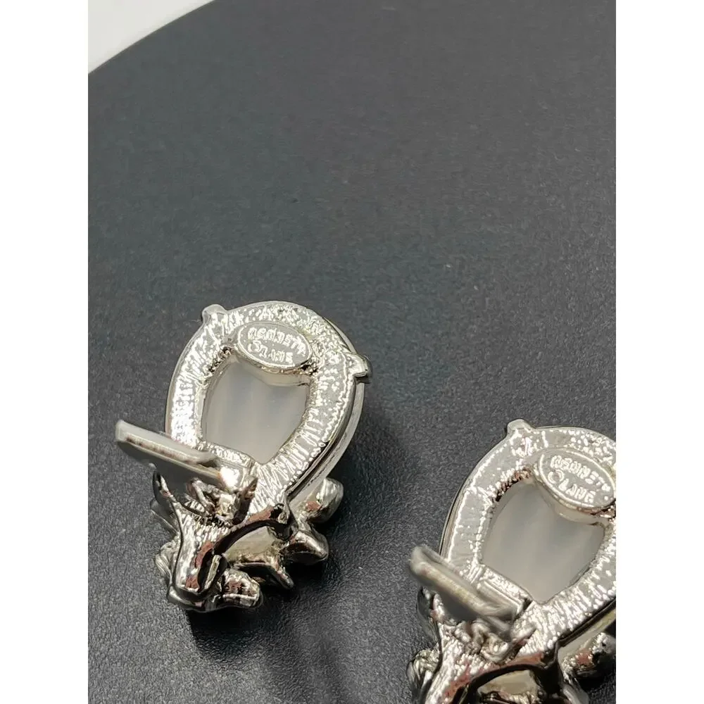 Kenneth Jay Lane White Lucite & Clear Crystal Clip-On‎ Earrings - Picture 9 of 12
